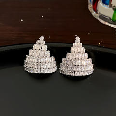 925 needle luxury diamond triangle tree shape earrings