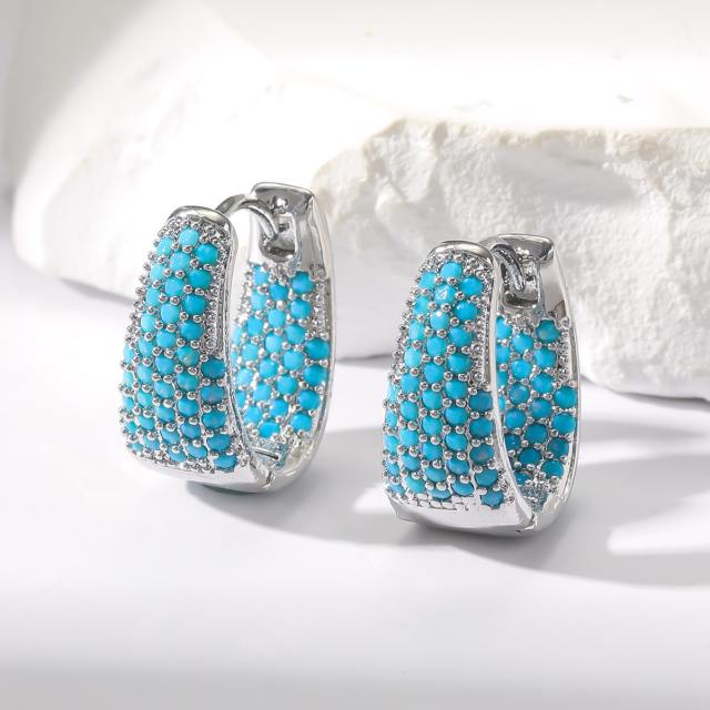 Vintage turquoise bead statement gold plated copper huggie earrings