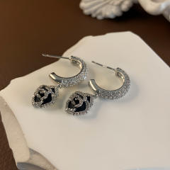 925 needle elegant camellia flower full diamond earrings