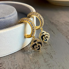 925 needle elegant camellia flower full diamond earrings