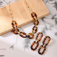 Exaggerated amber acrylic leopard chain necklace earrings multi-piece set