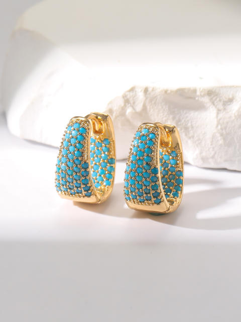 Vintage turquoise bead statement gold plated copper huggie earrings