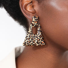 Exaggerated Metal Geometric Leopard Print Quadrilateral Women's Large Earrings