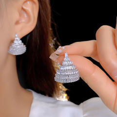 925 needle luxury diamond triangle tree shape earrings