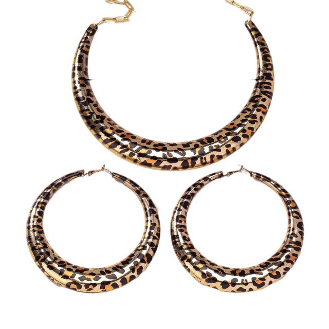 Exaggerated Geometric Leopard Maillard Women's Earrings Necklace Set suit