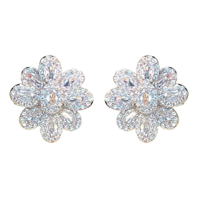 925 needle luxury diamond CZ flower studs earrings