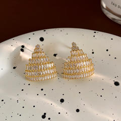 925 needle luxury diamond triangle tree shape earrings