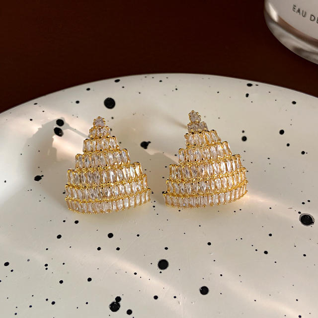 925 needle luxury diamond triangle tree shape earrings