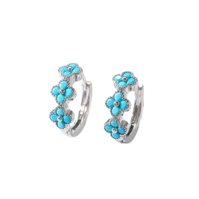 Vintage turquoise bead statement gold plated copper huggie earrings