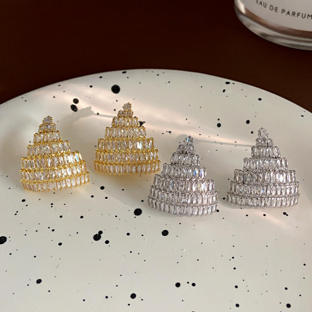 925 needle luxury diamond triangle tree shape earrings
