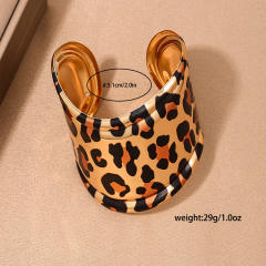 Exaggerated Metal Wide Leopard Print Opening bangle