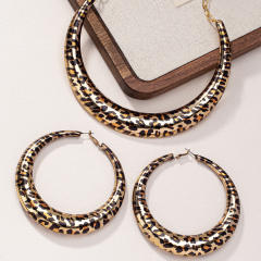 Exaggerated Geometric Leopard Maillard Women's Earrings Necklace Set suit