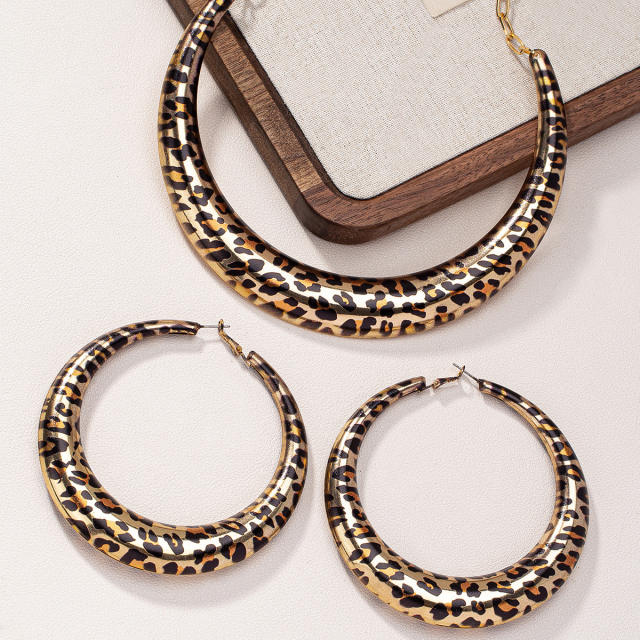 Exaggerated Geometric Leopard Maillard Women's Earrings Necklace Set suit