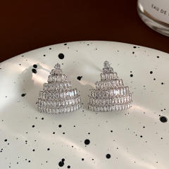 925 needle luxury diamond triangle tree shape earrings