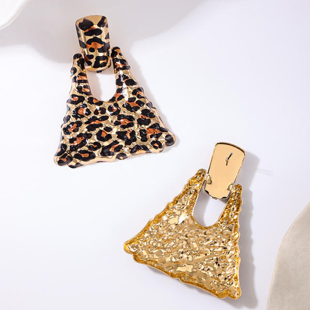 Exaggerated Metal Geometric Leopard Print Quadrilateral Women's Large Earrings
