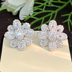 925 needle luxury diamond CZ flower studs earrings