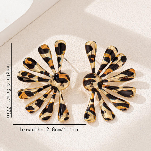 Fashion Metal Irregular Leopard Print Sunflower Women Earrings for Party Ball Wear