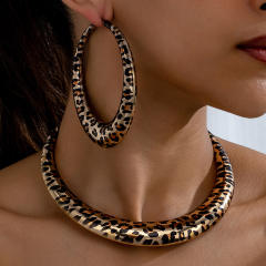 Exaggerated Geometric Leopard Maillard Women's Earrings Necklace Set suit