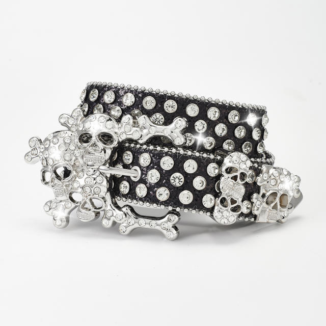 Hiphop punk diamond belt skeleton pile rhinestone punk hot girl style fashion belt