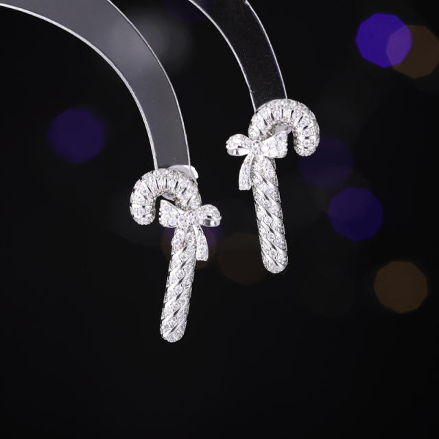 925 silver needle personalized Christmas gift Santa's cane earrings