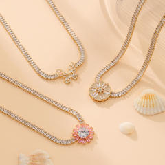 Amazon tennis chain zircon butterfly Daisy round necklace
