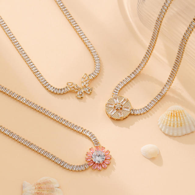 Amazon tennis chain zircon butterfly Daisy round necklace