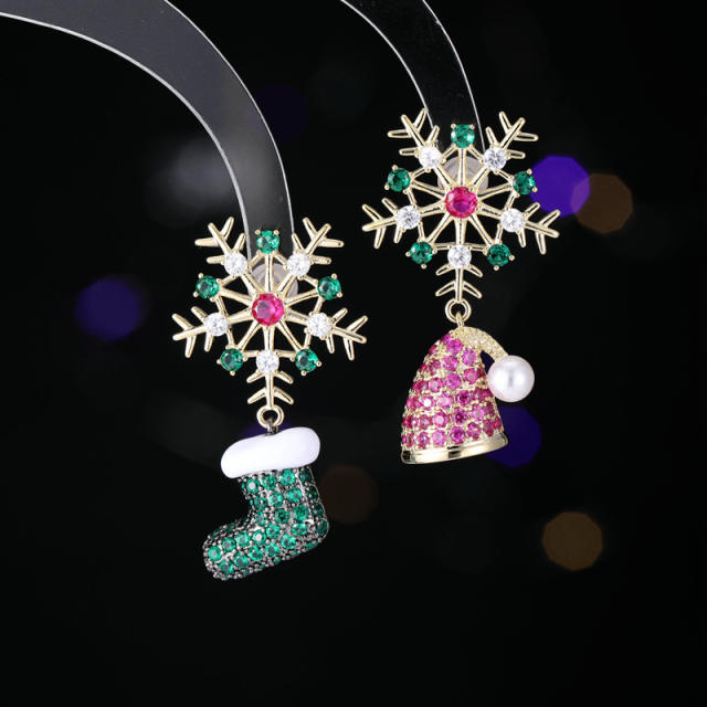 925 needle personality full diamond snowflake boots hat earrings Christmas gift