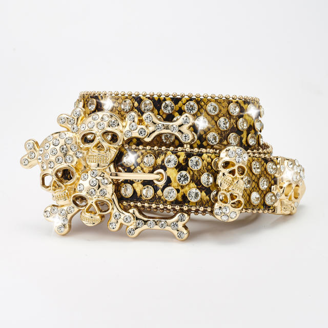 Hiphop punk diamond belt skeleton pile rhinestone punk hot girl style fashion belt