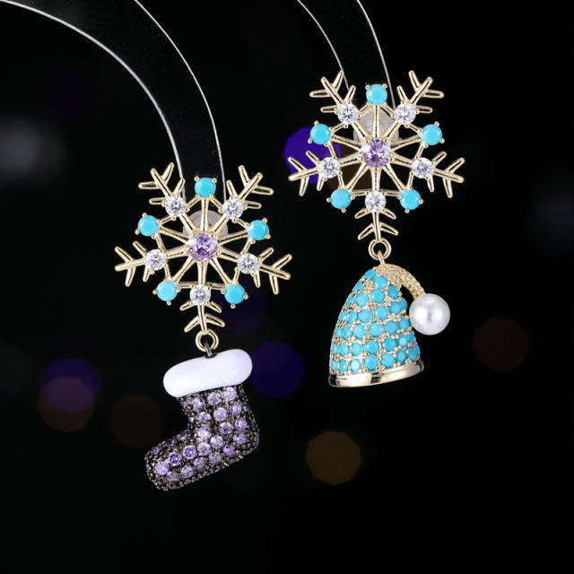 925 needle personality full diamond snowflake boots hat earrings Christmas gift