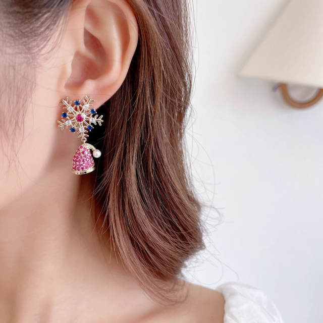 925 needle personality full diamond snowflake boots hat earrings Christmas gift