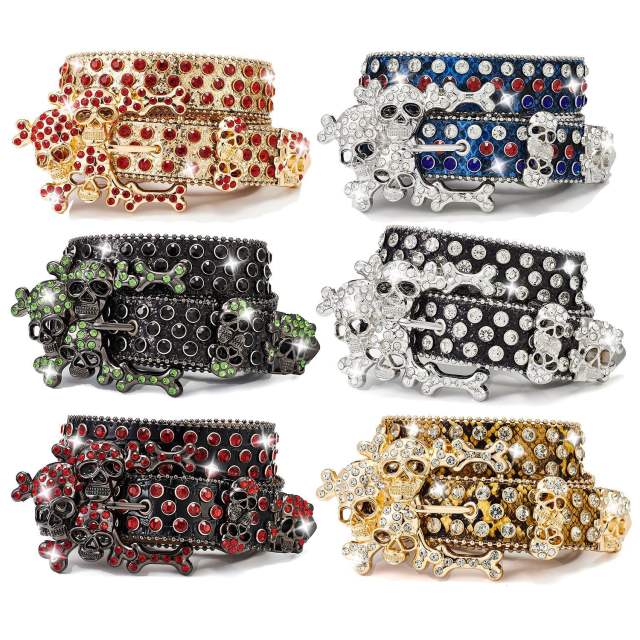 Hiphop punk diamond belt skeleton pile rhinestone punk hot girl style fashion belt