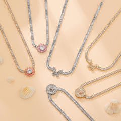 Amazon tennis chain zircon butterfly Daisy round necklace