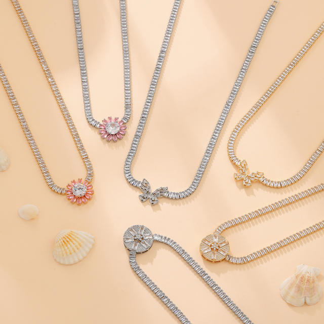 Amazon tennis chain zircon butterfly Daisy round necklace