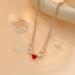 Elegant tennis chain zircon colorful heart copper necklace