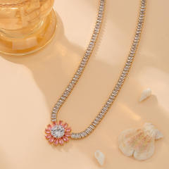 Amazon tennis chain zircon butterfly Daisy round necklace