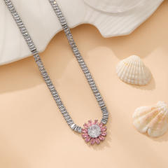 Amazon tennis chain zircon butterfly Daisy round necklace