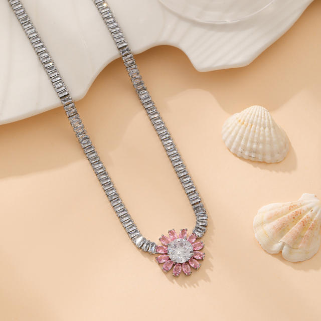 Amazon tennis chain zircon butterfly Daisy round necklace