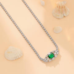 Elegant tennis chain zircon colorful heart copper necklace