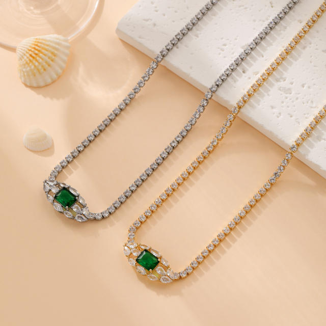 Elegant tennis chain zircon colorful heart copper necklace