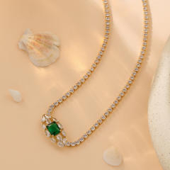 Elegant tennis chain zircon colorful heart copper necklace