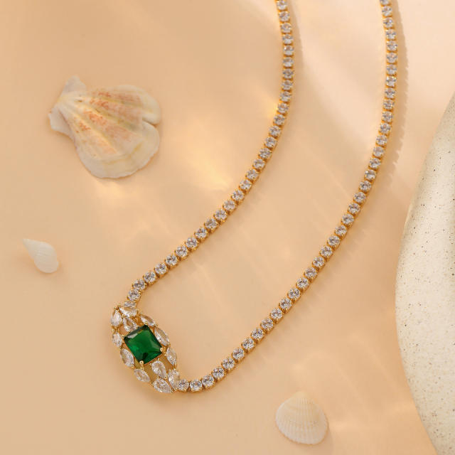 Elegant tennis chain zircon colorful heart copper necklace