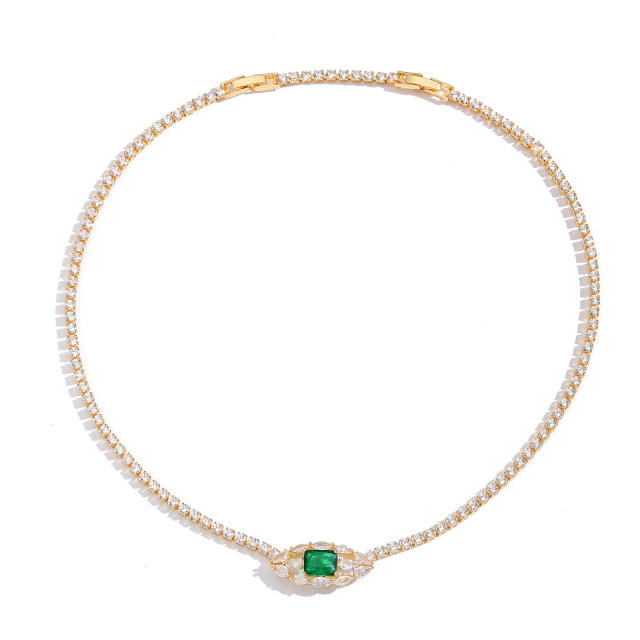 Elegant tennis chain zircon colorful heart copper necklace