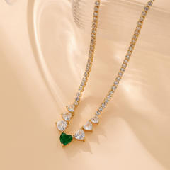 Elegant tennis chain zircon colorful heart copper necklace