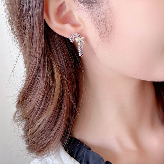925 silver needle personalized Christmas gift Santa's cane earrings