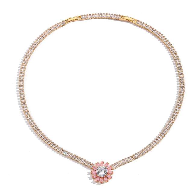 Amazon tennis chain zircon butterfly Daisy round necklace