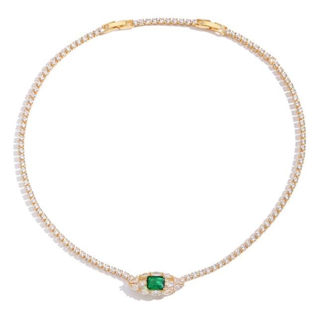 Elegant tennis chain zircon colorful heart copper necklace