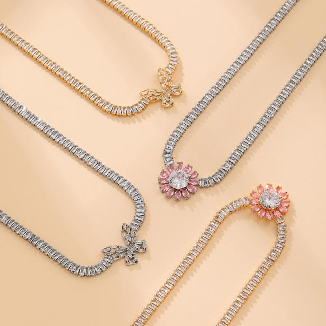 Amazon tennis chain zircon butterfly Daisy round necklace