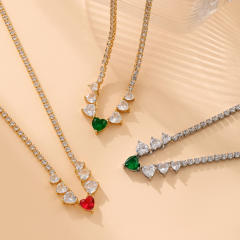 Elegant tennis chain zircon colorful heart copper necklace
