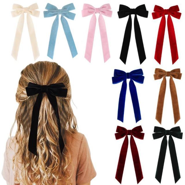 Winter autumn velvet two layer bow french barrette hair clips
