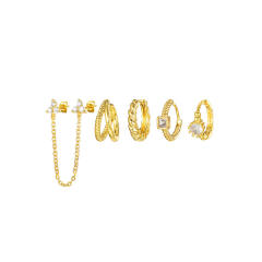 5PCS set gold plated copper diamond huggie earrings set